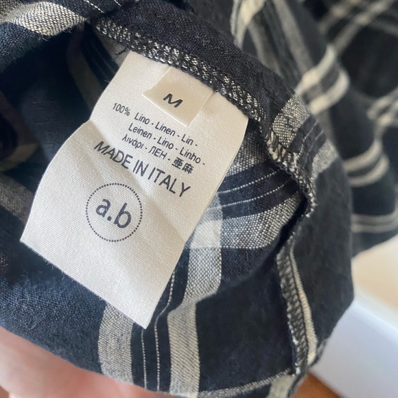 ITALIAN Linen Shirt Dress by a.b Italy with POCKETS Oversized V-neck Plaid - Picture 6 of 6